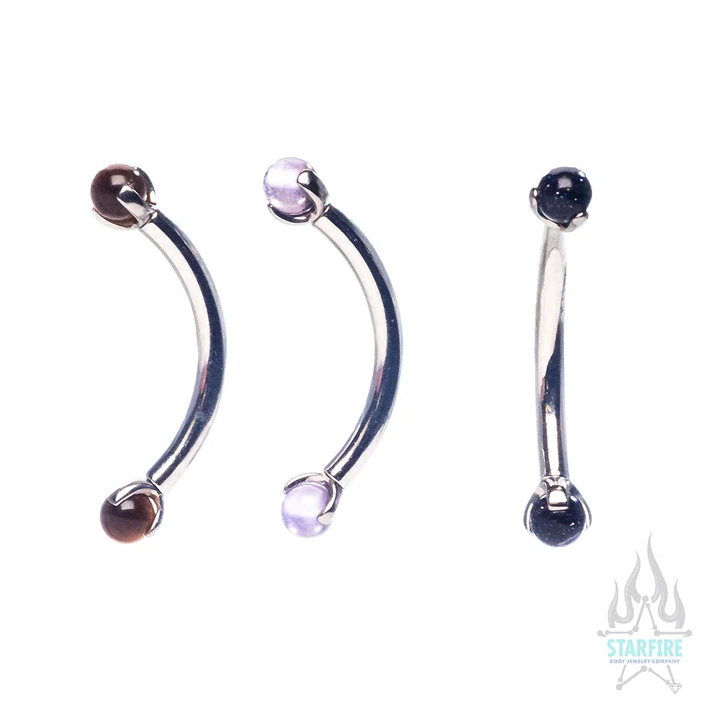 Natural Stone Balls in Prong's Curved Barbell