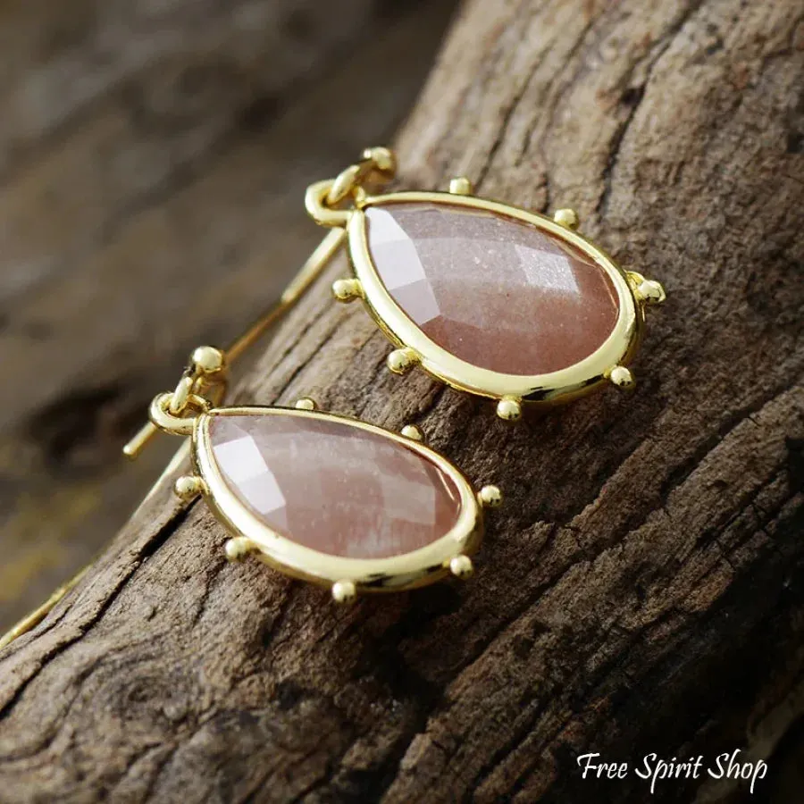 Natural Sunstone Drop Earrings