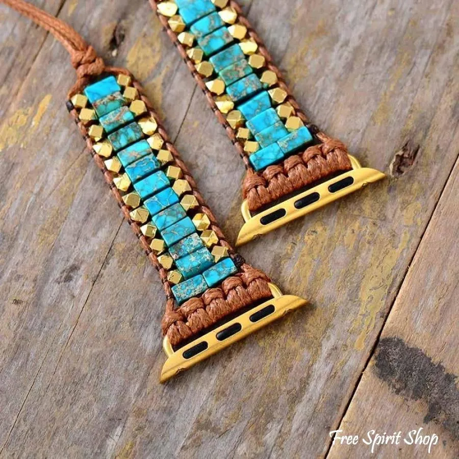 Natural Turquoise & Gold Beads Apple Watch Band