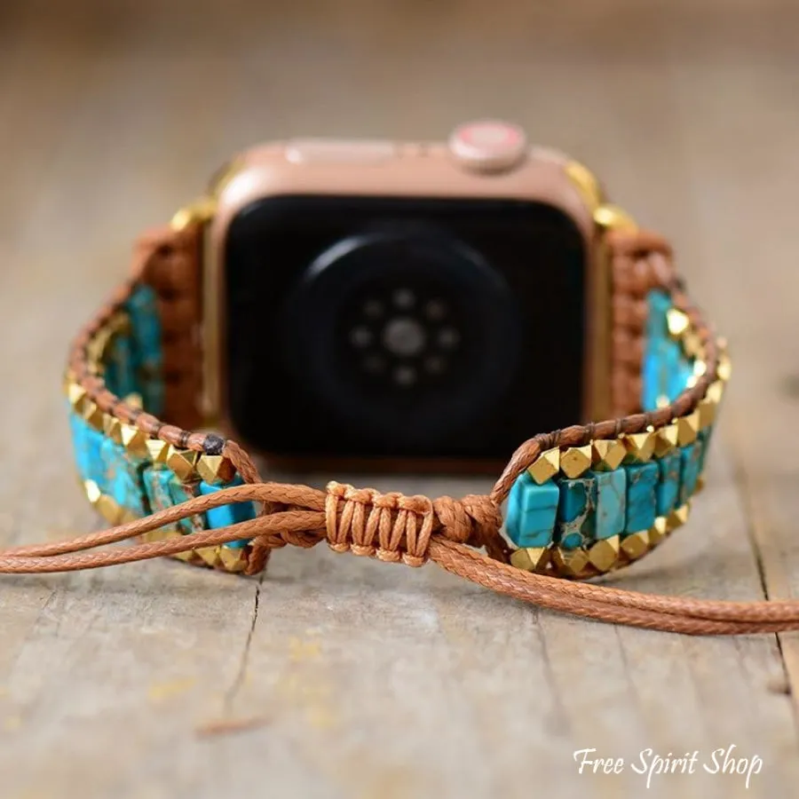 Natural Turquoise & Gold Beads Apple Watch Band