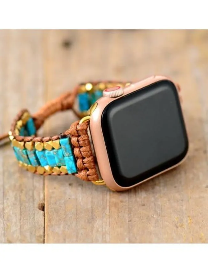 Natural Turquoise & Gold Beads Apple Watch Band