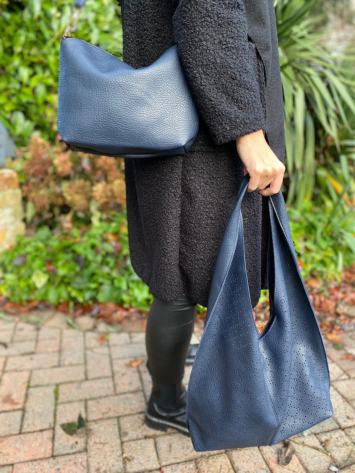 Navy Diamond Pattern Slouch Bag Set