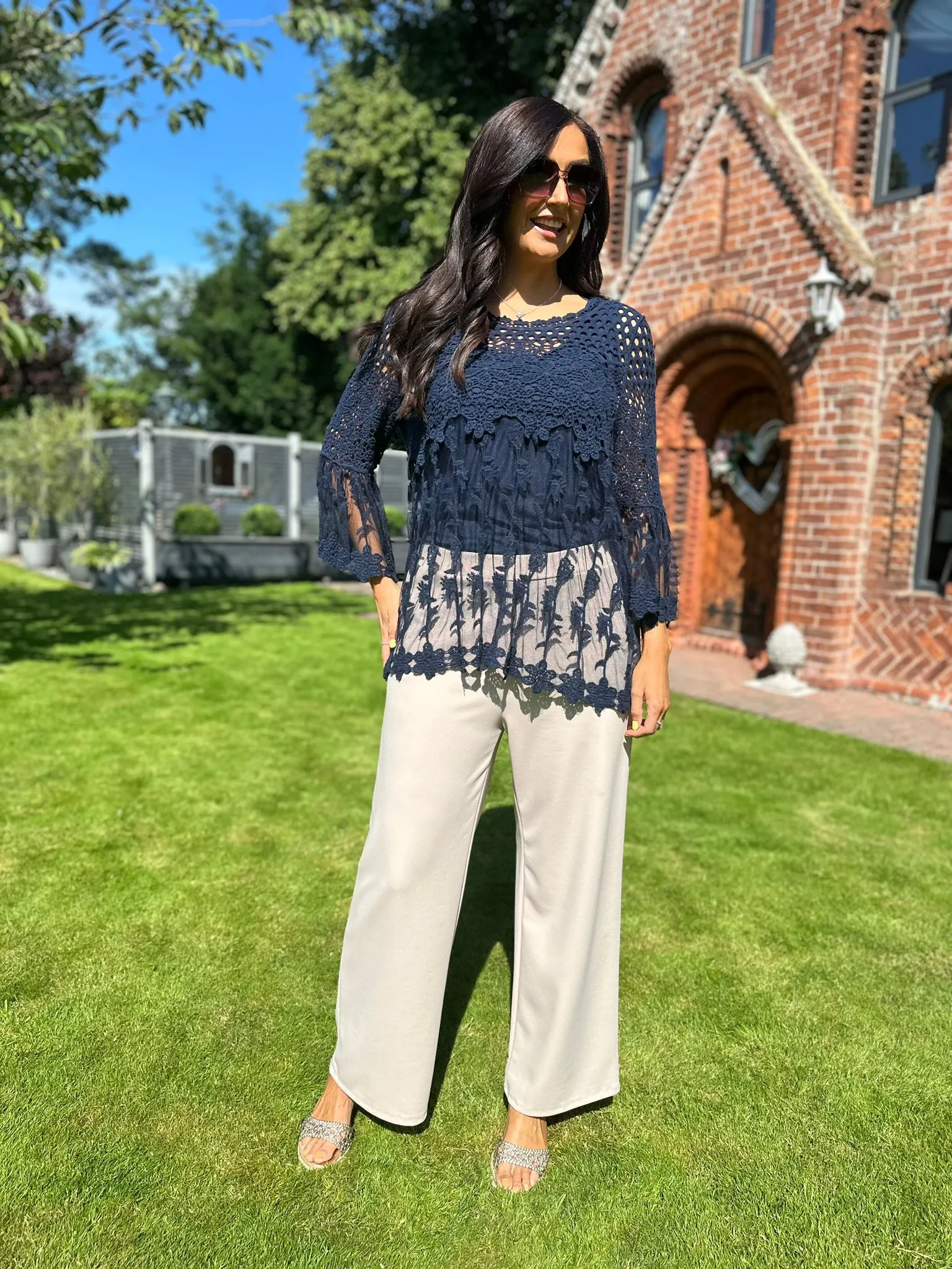 Navy Floral Crochet Half Lace Top Natalia