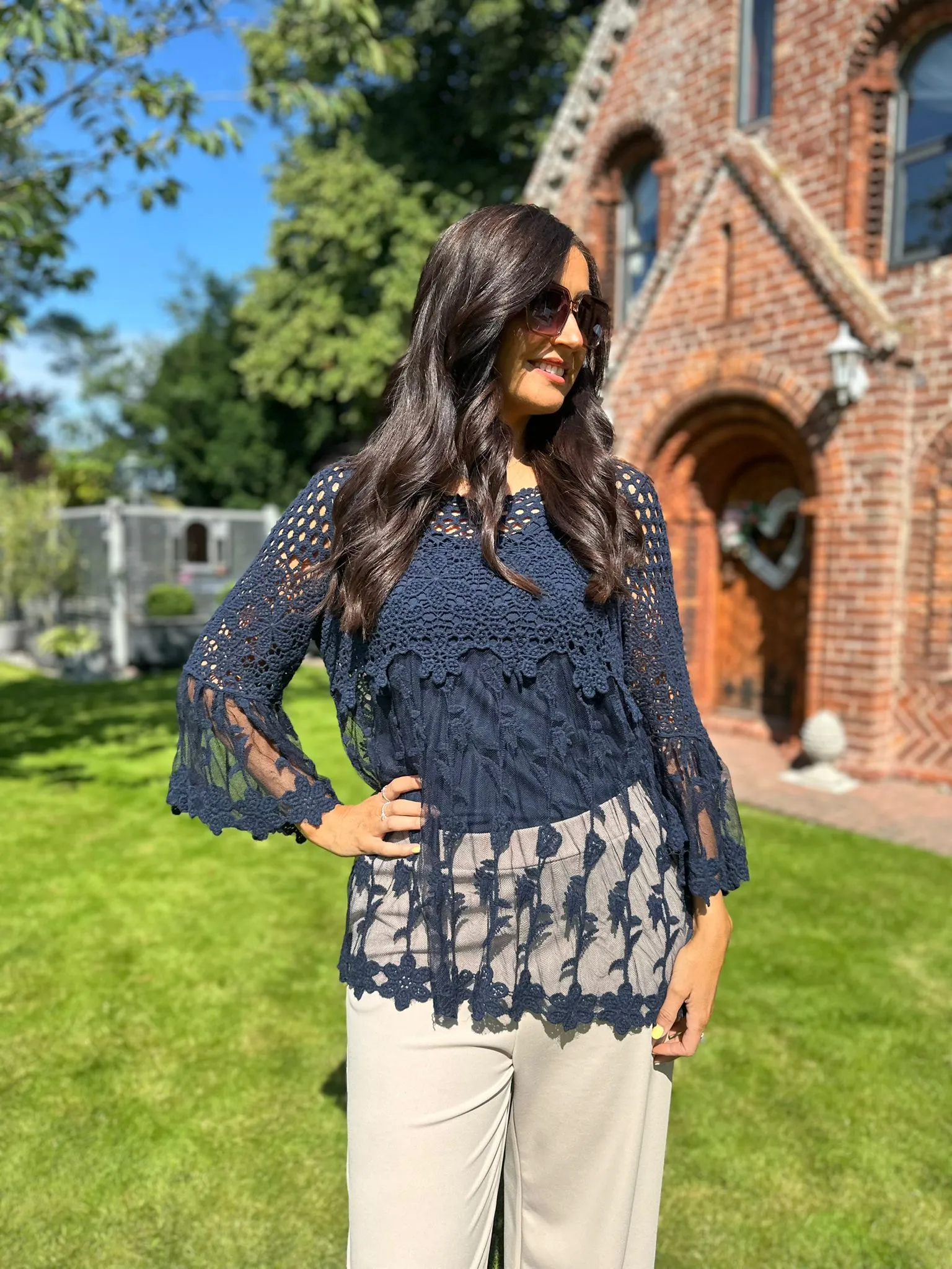 Navy Floral Crochet Half Lace Top Natalia