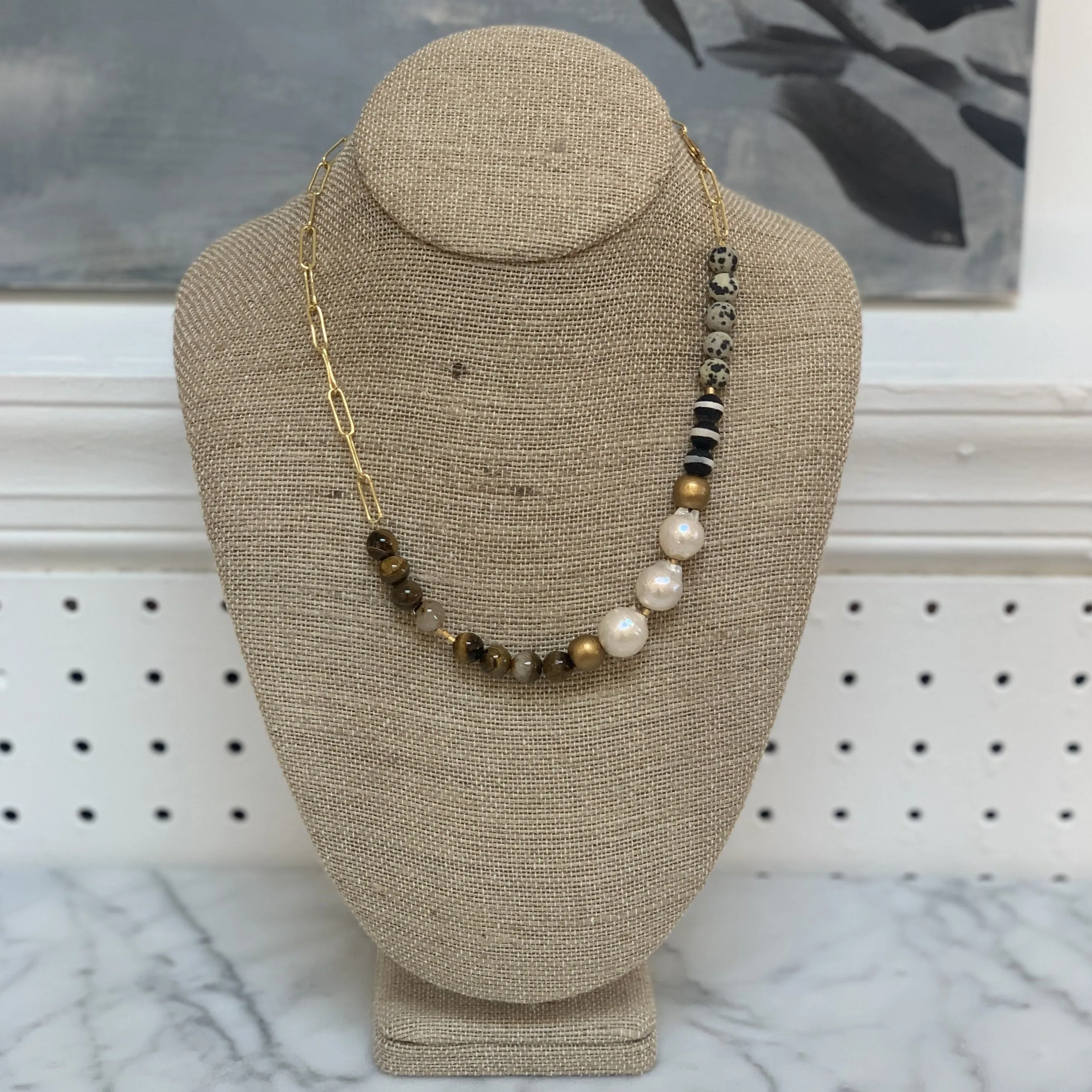 Neutral Stone & Paperclip Necklace