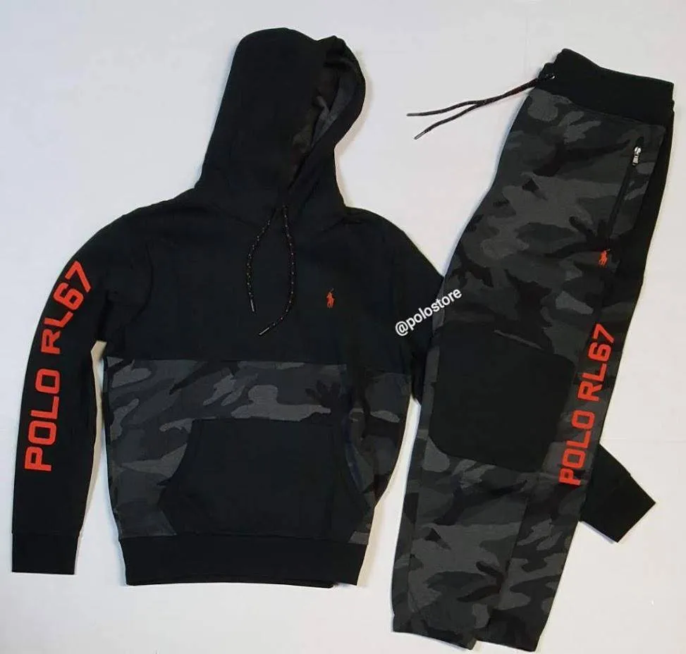 Nwt Polo Ralph Lauren Black Camo RL-67 Pullover Hoodie with Matching Black Camo RL-67 Joggers