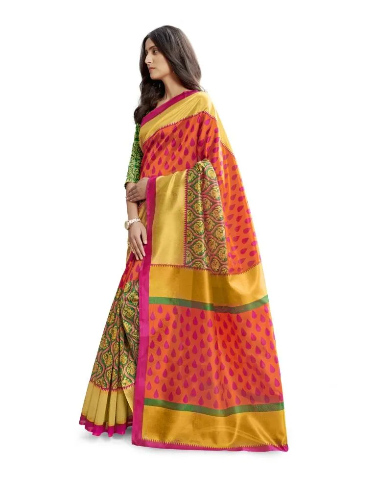 Orange Coloured Poly Silk Printed Partywear saree