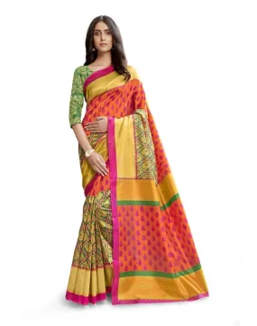 Orange Coloured Poly Silk Printed Partywear saree