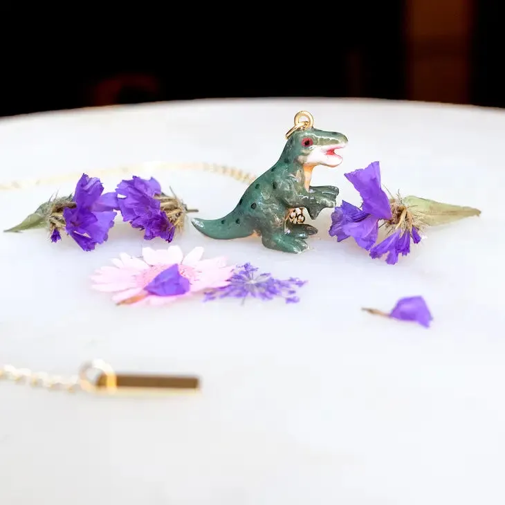 Peter + June - Necklace - Hand Painted Porcelain (Tiny T-Rex)