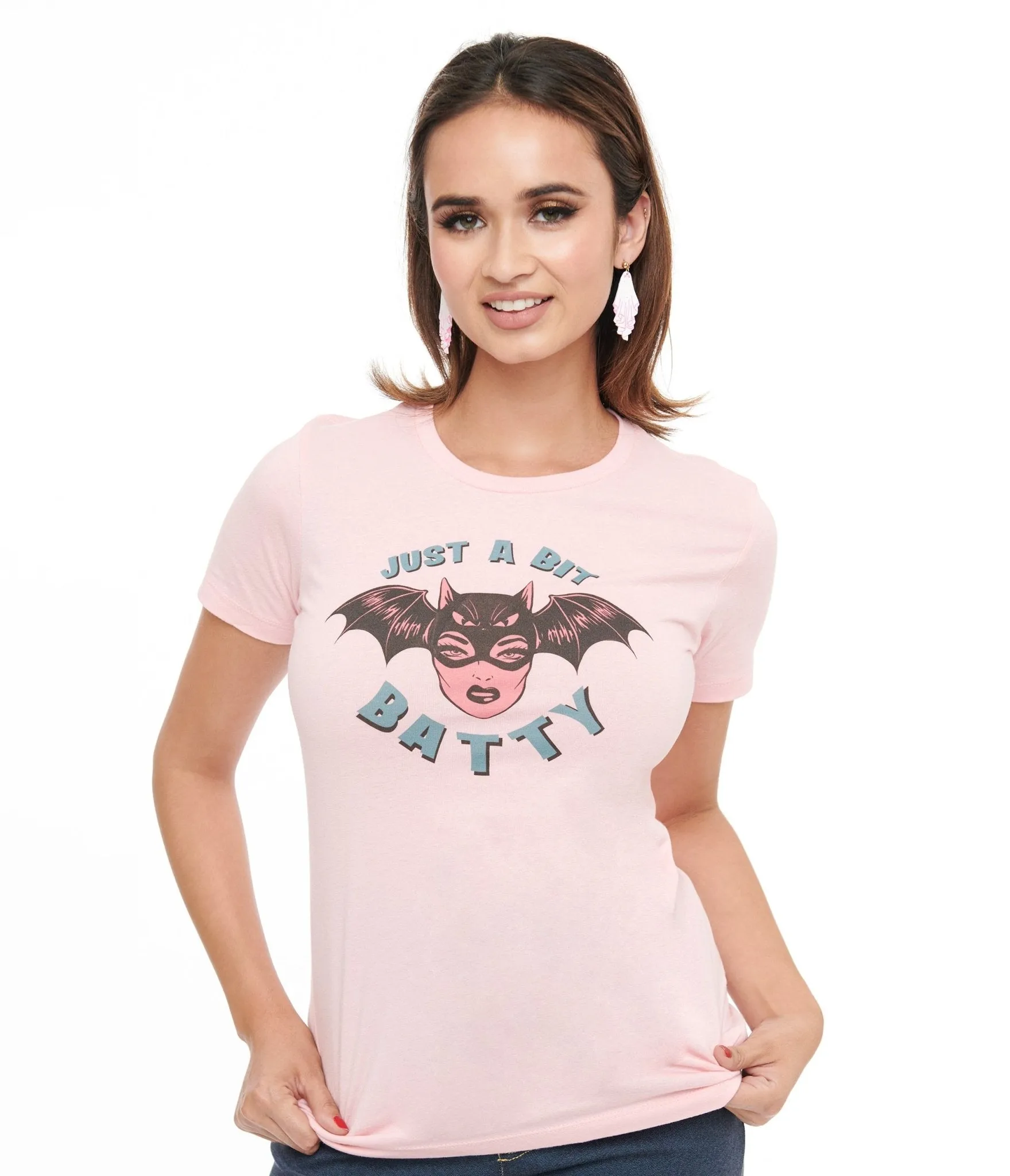 Pink Just A Bit Batty Fitted Graphic Tee