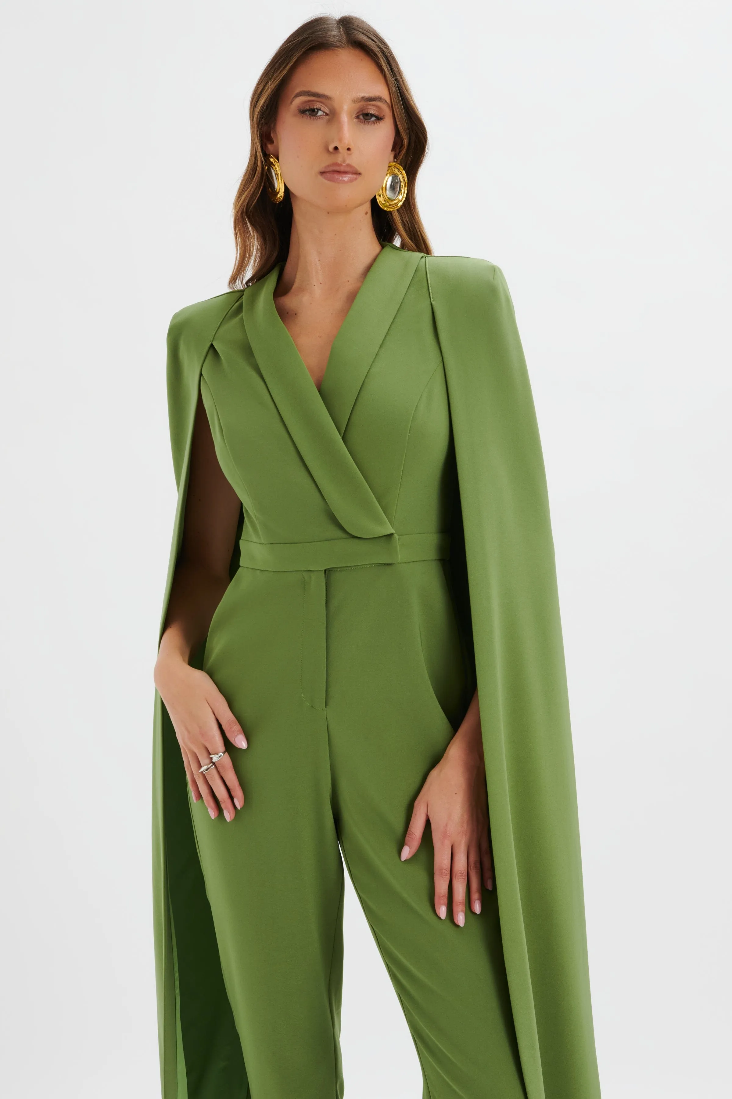 RAYNA Cape Style Tailored Jumpsuit in Green