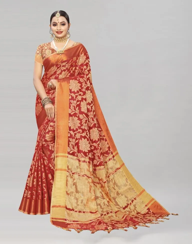 Red Coloured Cotton Silk Woven Partywear saree