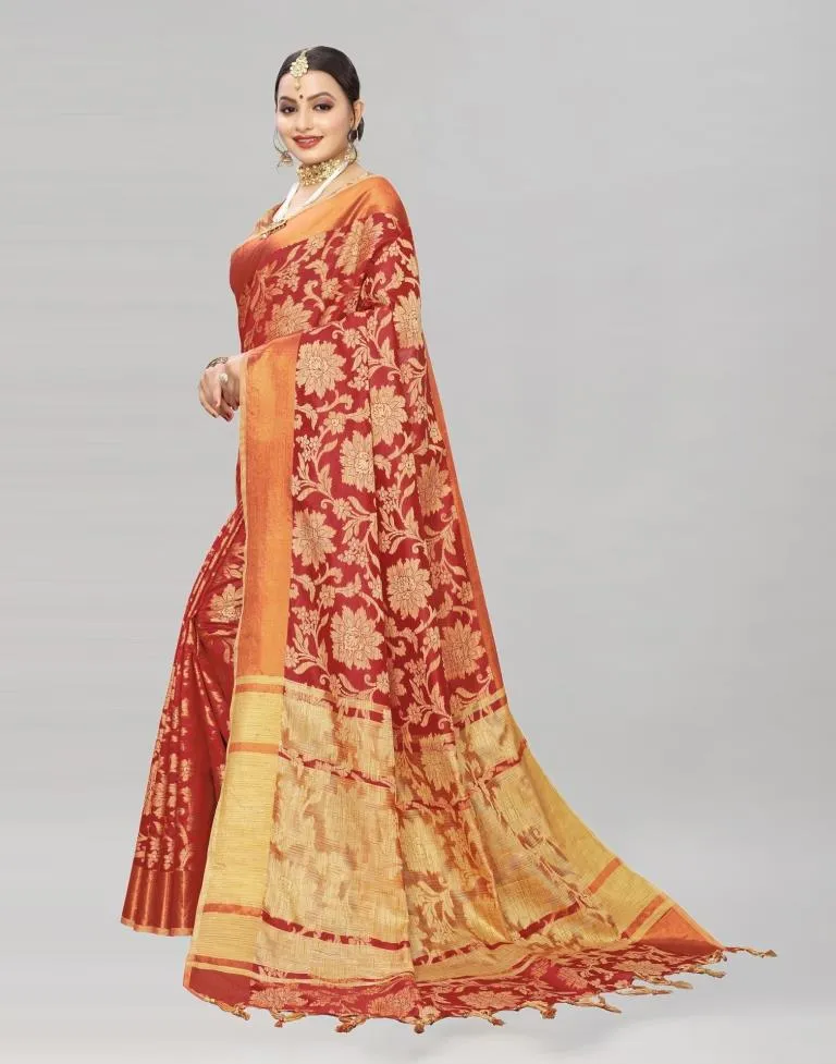 Red Coloured Cotton Silk Woven Partywear saree