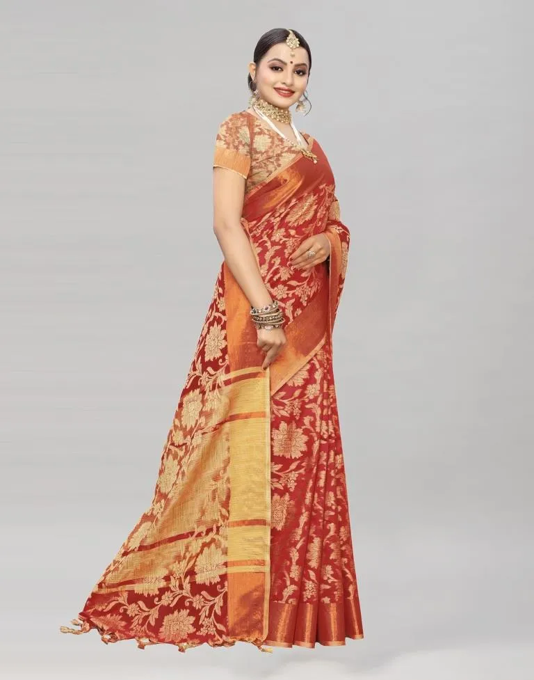 Red Coloured Cotton Silk Woven Partywear saree