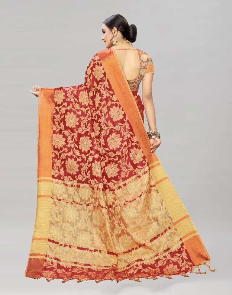 Red Coloured Cotton Silk Woven Partywear saree