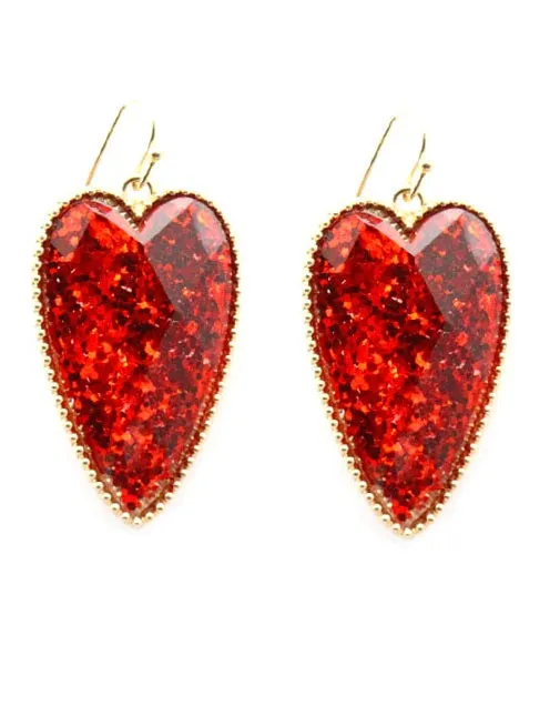 Red GLITTER Resin Heart earrings