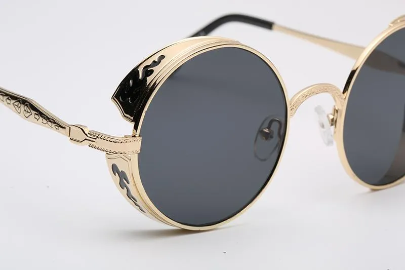 Retro Steampunk Round Men's Metal UV400 Polarized Anti-reflective Sunglasses