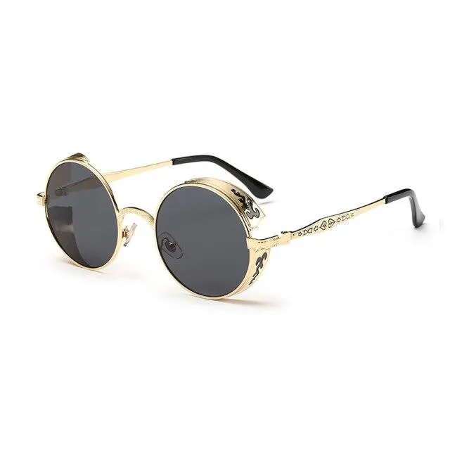 Retro Steampunk Round Men's Metal UV400 Polarized Anti-reflective Sunglasses