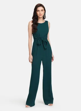 Sleeveless Jumpsuit With Tie-Up At Waist