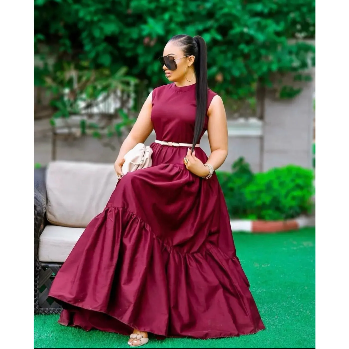 Sleeveless Round Neck Long Dress