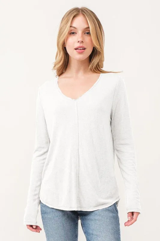 Slubby V-Neck Long Sleeve Top