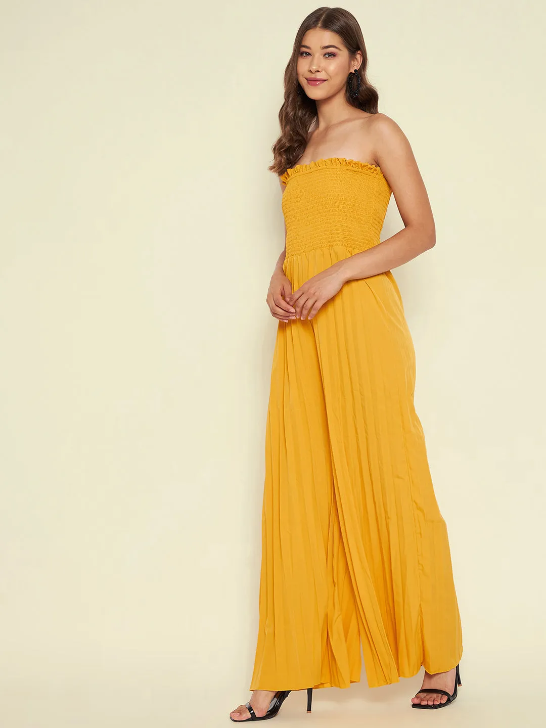 Smocked Strapless Maxi Jumpsuit