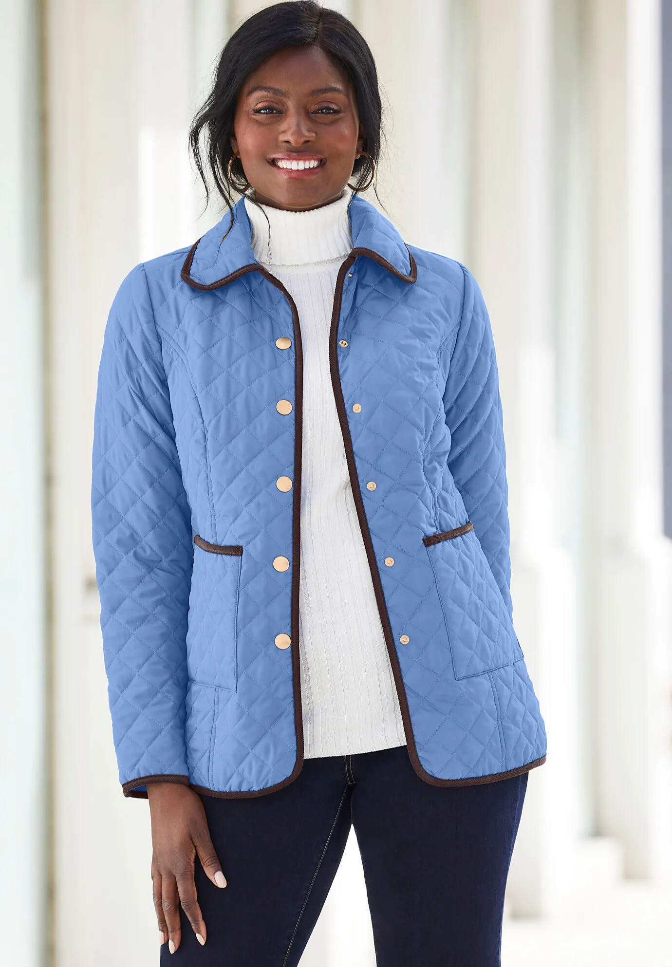 Snap-Front Quilted Coat