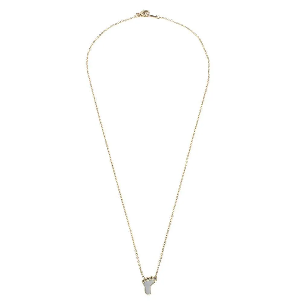 Stainless Steel Cross Feet MOP Necklace Gold Plated