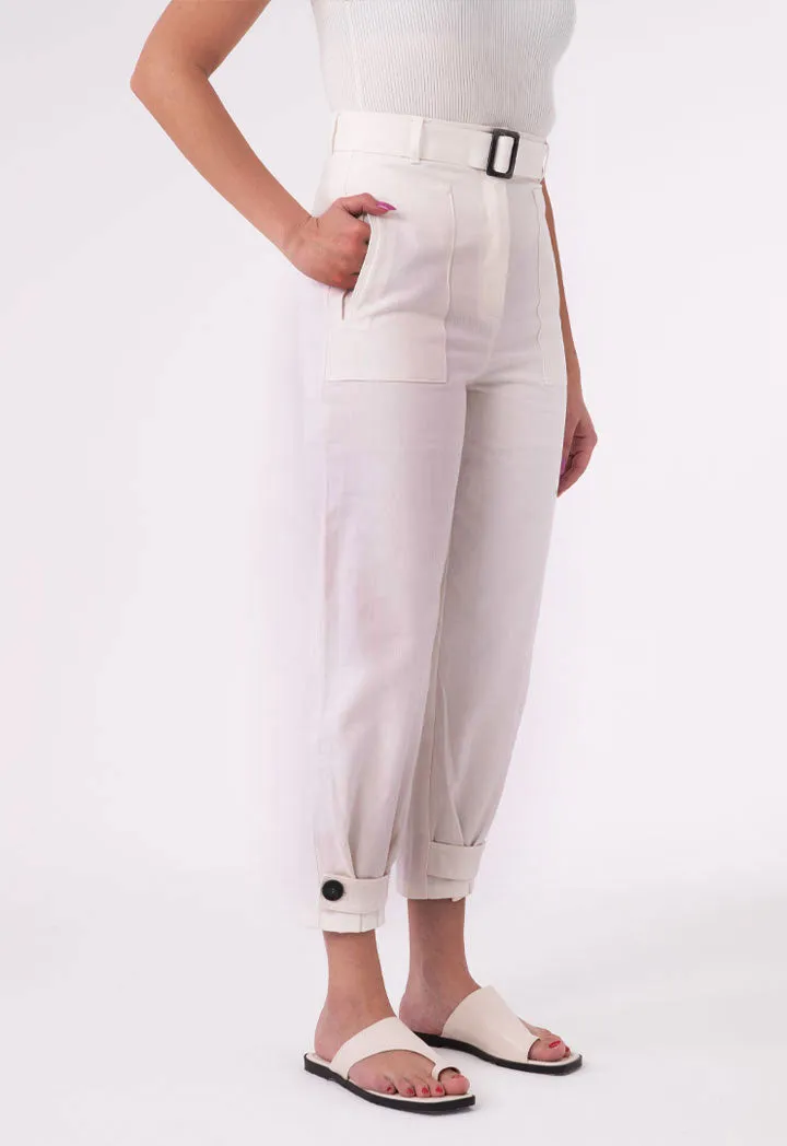 Tab Cuffed Hem Denim Trouser