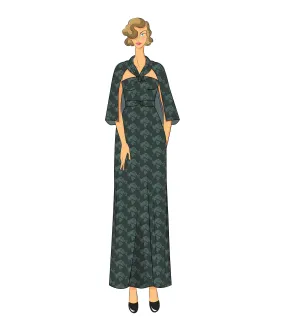 The Vault - 1930s Green Jacquard Satin Gown with Cape