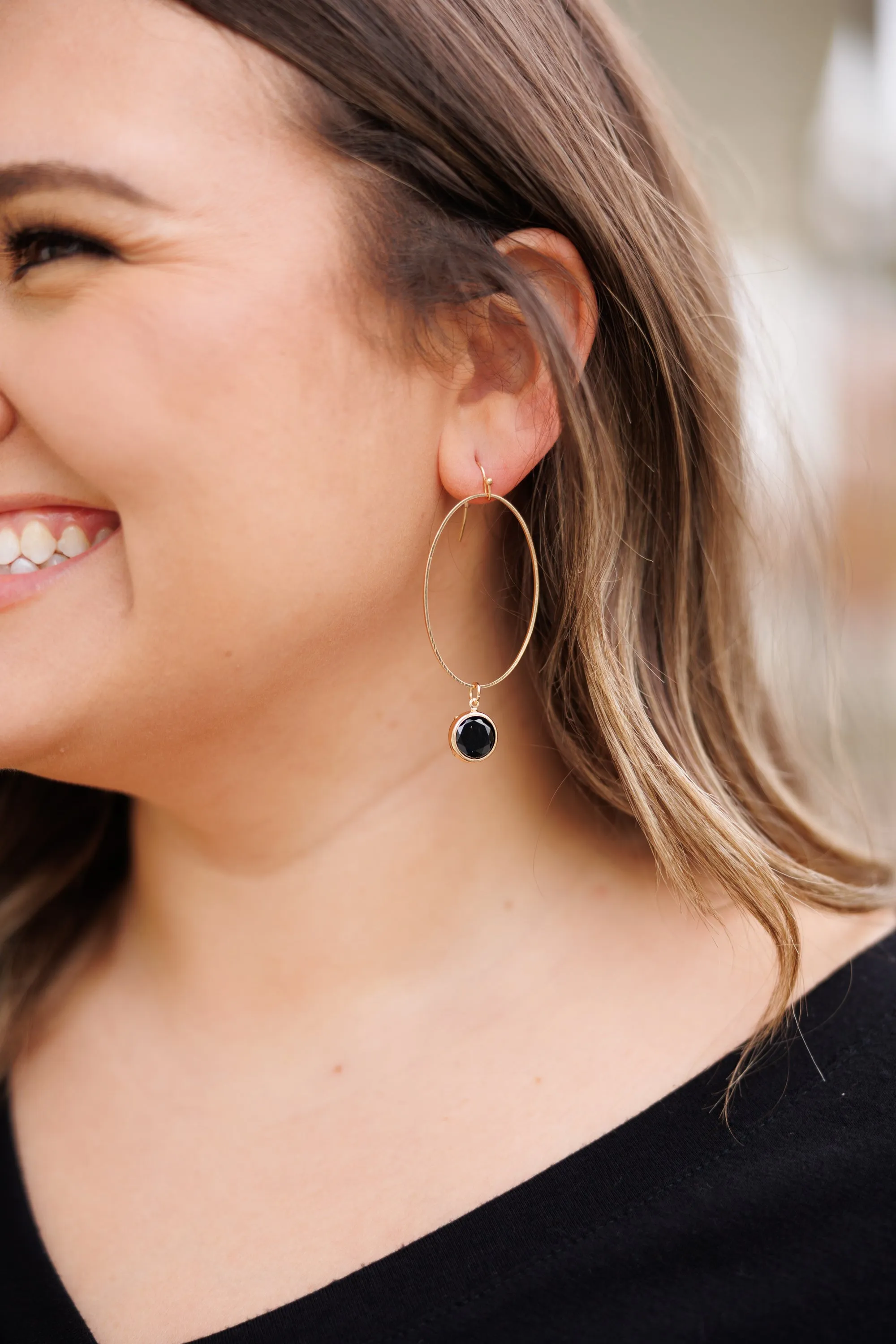 This Is The Time Gem Earrings, Black