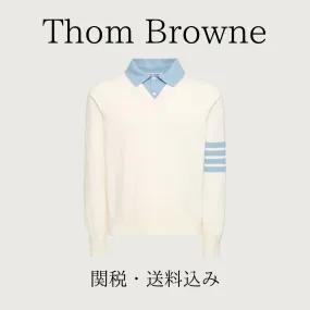 THOM BROWNE  |Stripes Long Sleeves Plain Cotton Logo Front Button