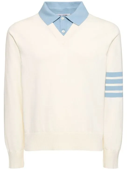 THOM BROWNE  |Stripes Long Sleeves Plain Cotton Logo Front Button