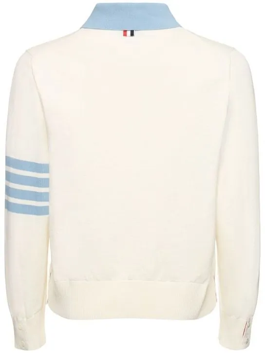 THOM BROWNE  |Stripes Long Sleeves Plain Cotton Logo Front Button