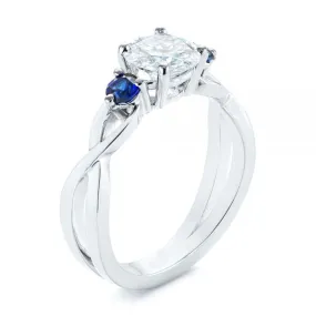 Three Stone Blue Sapphire Engagement Ring - EC057 With 5.66 Carat Round Shape Natural Diamond