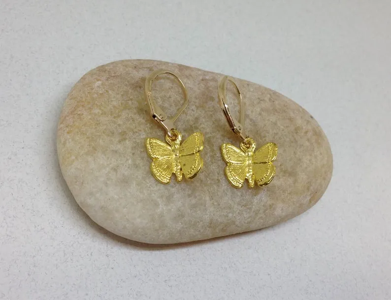 Tiny Gold Butterfly Earrings,