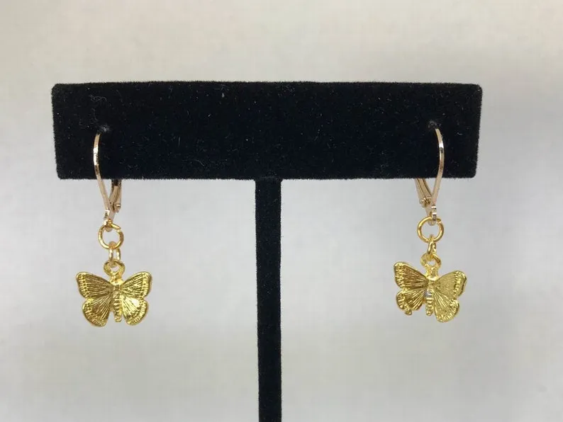 Tiny Gold Butterfly Earrings,