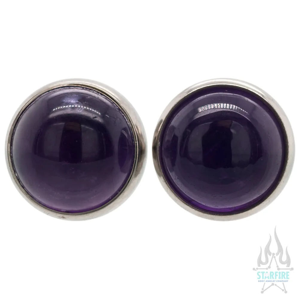 Titanium Natural Stone Cabochon Gem Plugs - Amethyst