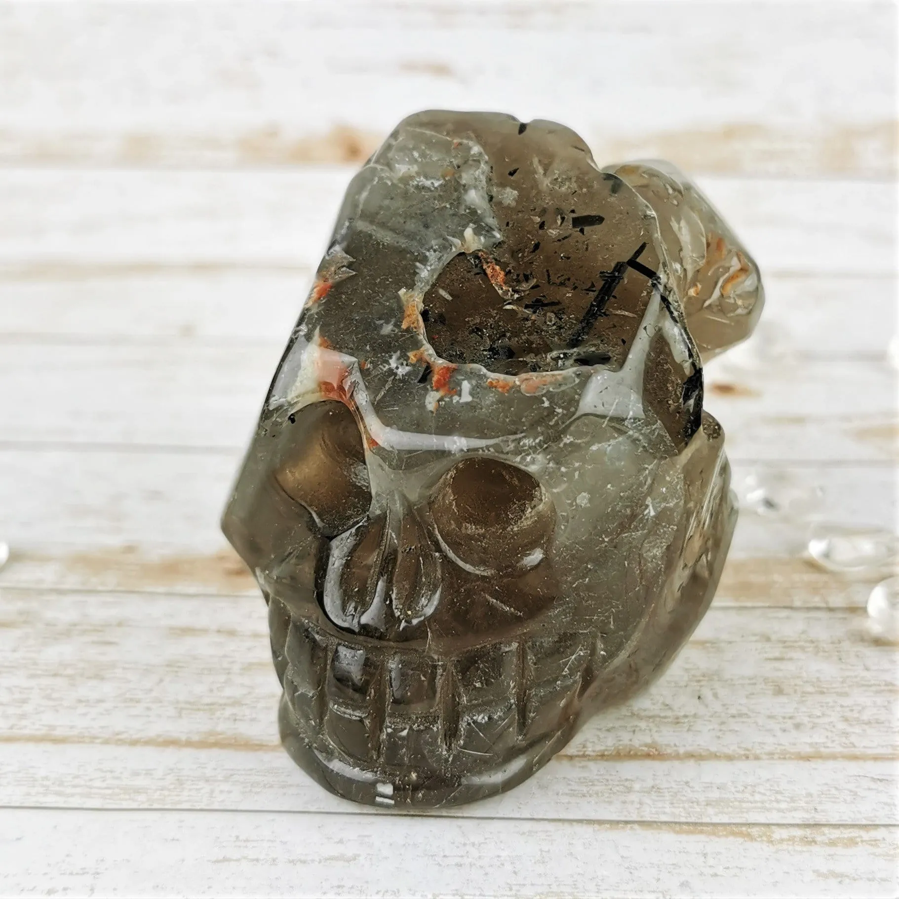 Tourmalated Natural Citrine Crystal Skull