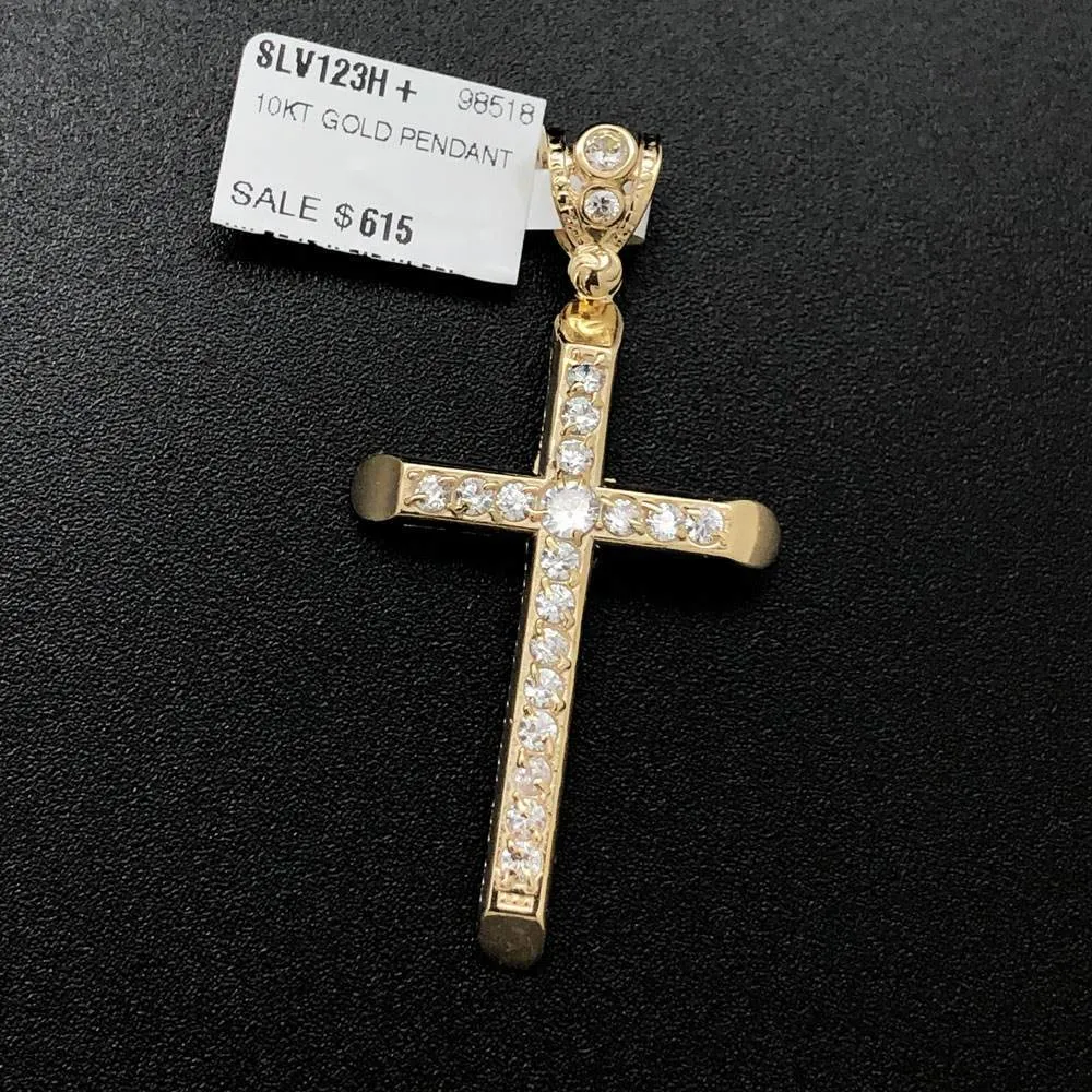 Tube Tennis Cross CZ 10K Yellow Gold Pendant