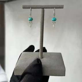 Two Tone Gold Turquoise and Diamond Drop Dangle Earrings