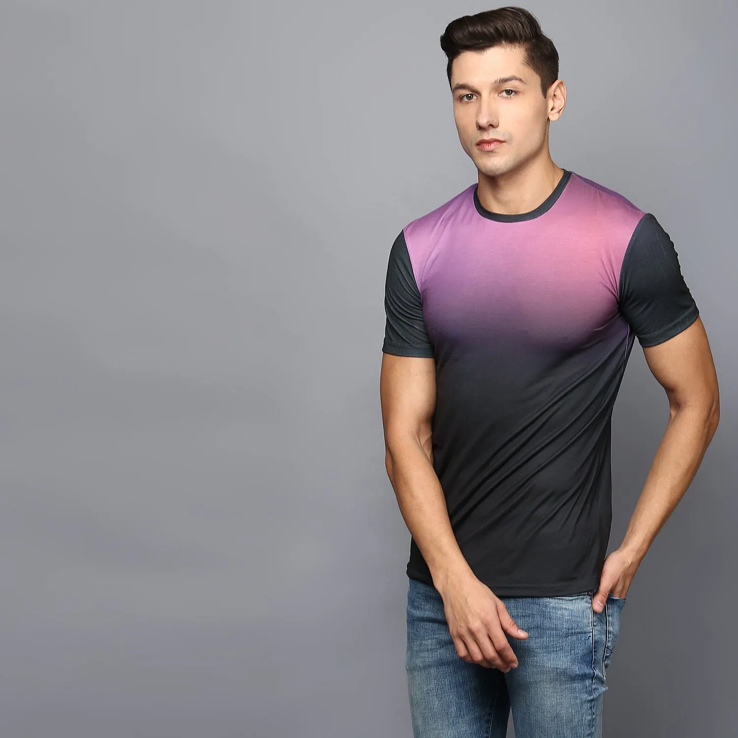 Two-tone Ombre Crew Neck T-shirt