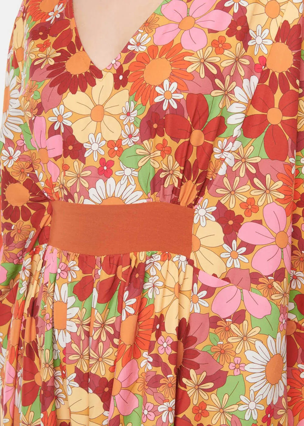 Unique Vintage Flower Bunch 70's Kaftan Jumpsuit Orange