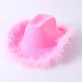 Unisex Casual Fluffy Feather Bachelorette Partywear Western Cowboy Hat