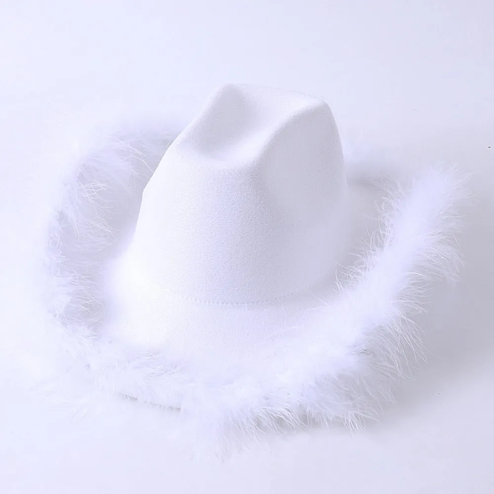 Unisex Casual Fluffy Feather Bachelorette Partywear Western Cowboy Hat