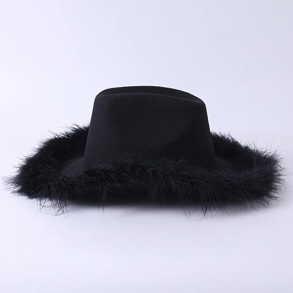 Unisex Casual Fluffy Feather Bachelorette Partywear Western Cowboy Hat