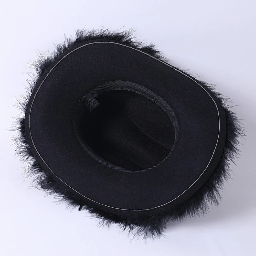 Unisex Casual Fluffy Feather Bachelorette Partywear Western Cowboy Hat