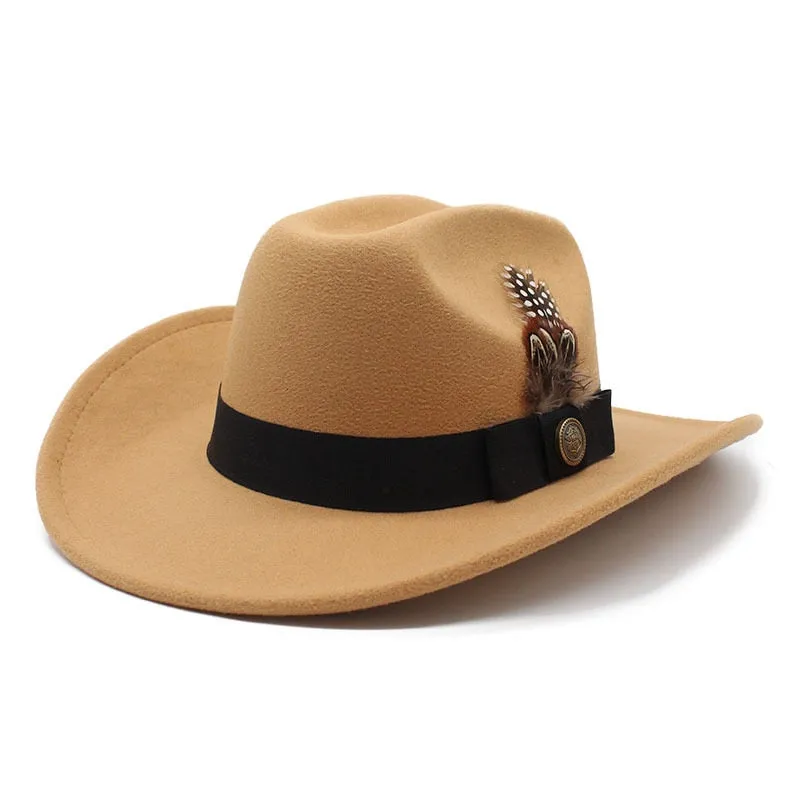 Unisex Vintage Solid Pattern Wool Partywear Western Jazz Cowboy Hat