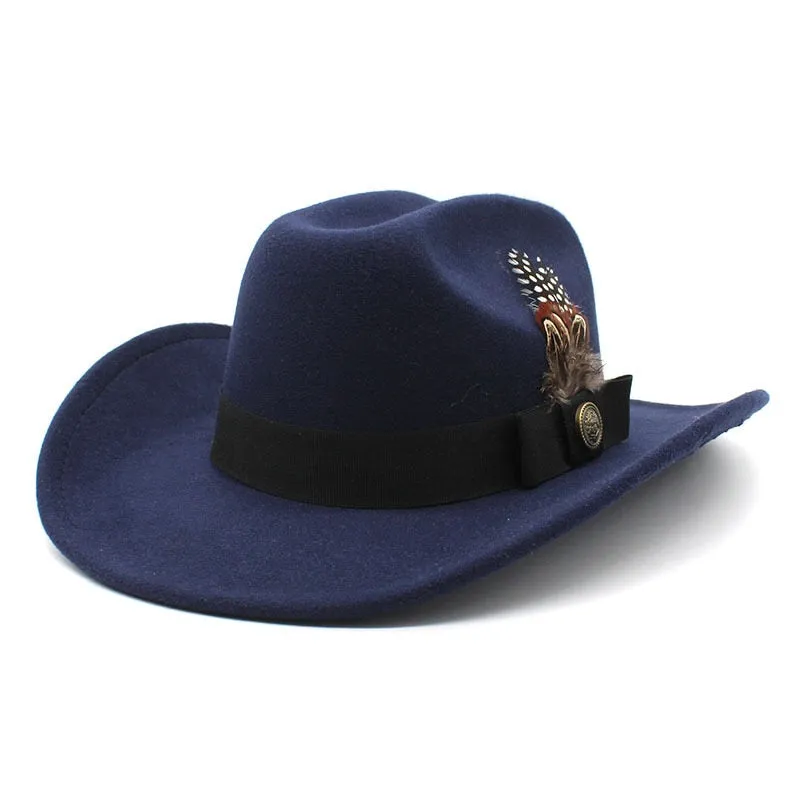 Unisex Vintage Solid Pattern Wool Partywear Western Jazz Cowboy Hat