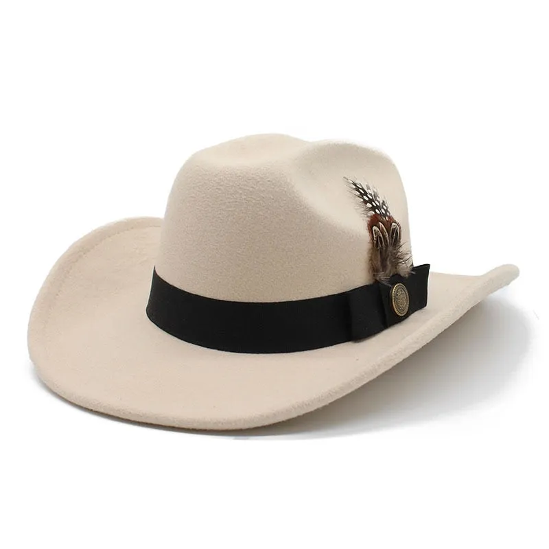 Unisex Vintage Solid Pattern Wool Partywear Western Jazz Cowboy Hat